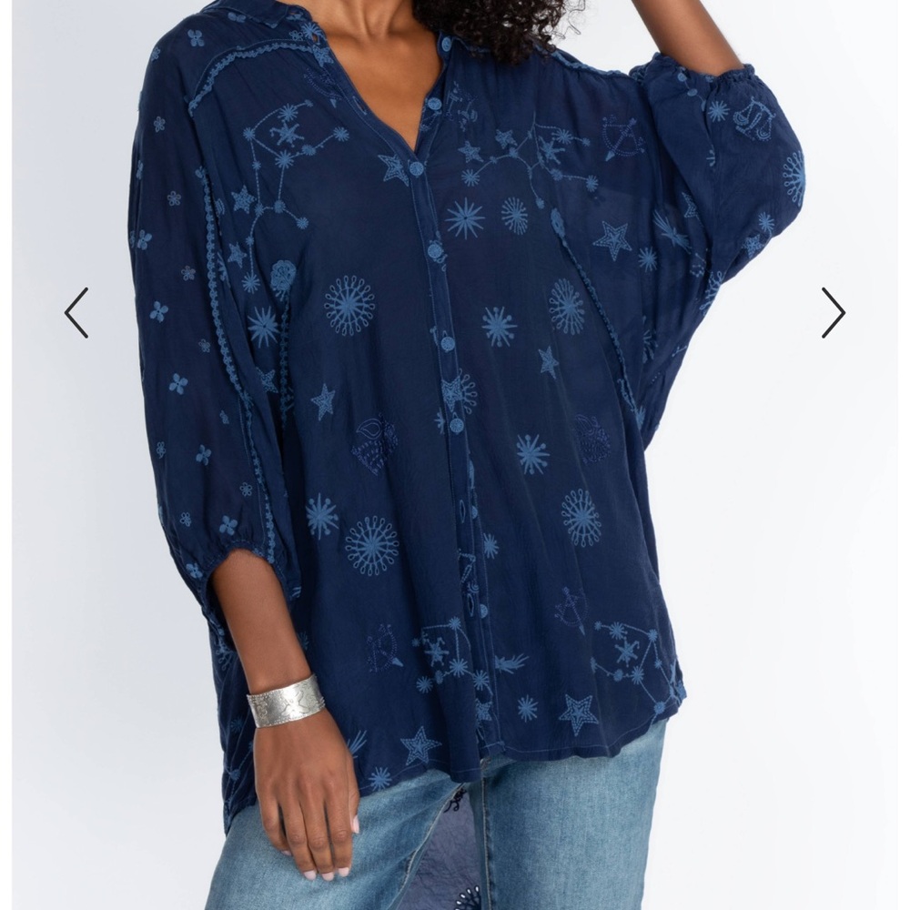 Johnny Was Blue 3/4 Sleeve Button Down Shirt